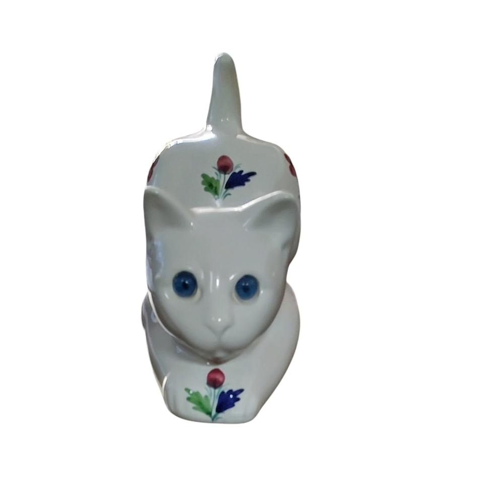 Ceramic Cat Figurine with Floral Design